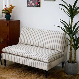 French Striped Mid-Century Style Living Room Sofa Chair Retro Sofa Chair Lounge Chair Solid Wood Chair Simple Modern Backrest Chair