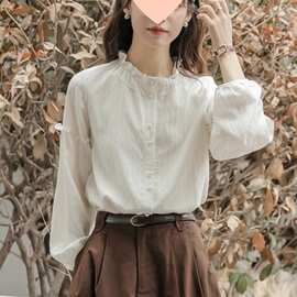 立领木耳衬衫女早秋盐系穿搭2026年新款内搭打底衫法式长袖上衣