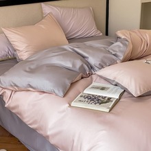 极简风纯色100S纯棉四件套高级感轻奢撞色全棉被套床单床上用品