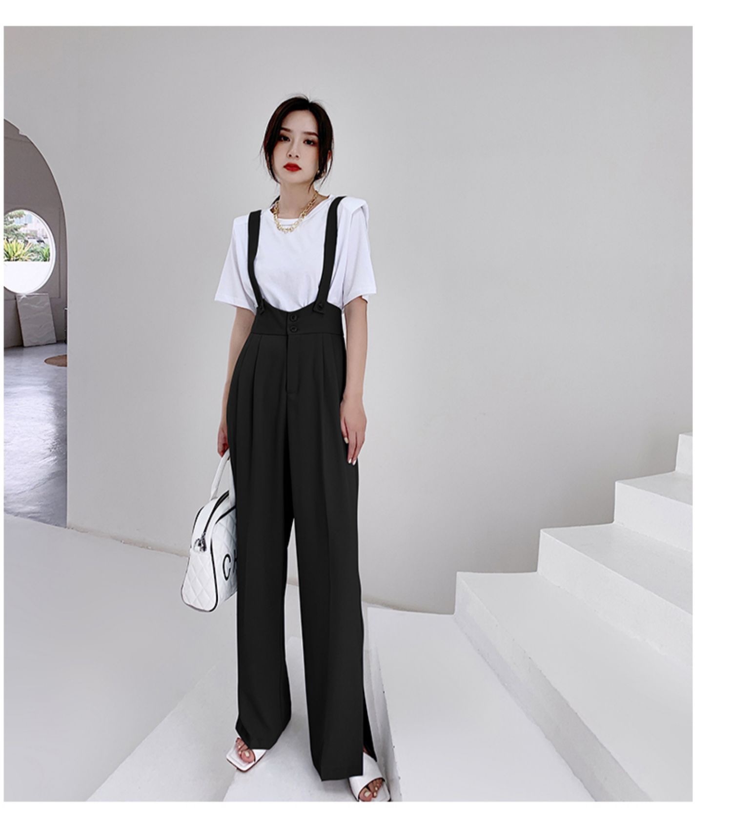 high waist drape side slit loose loose sling pants NSAC62907