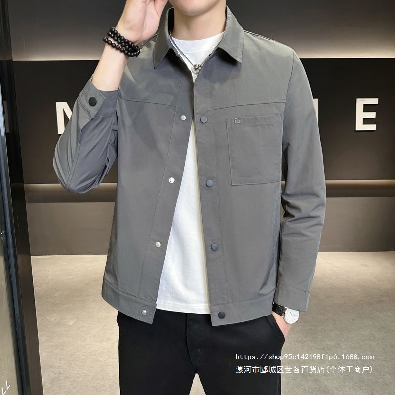 高档夹克男士外套男士潮流韩版时尚帅气修身春秋休闲百搭翻领上衣