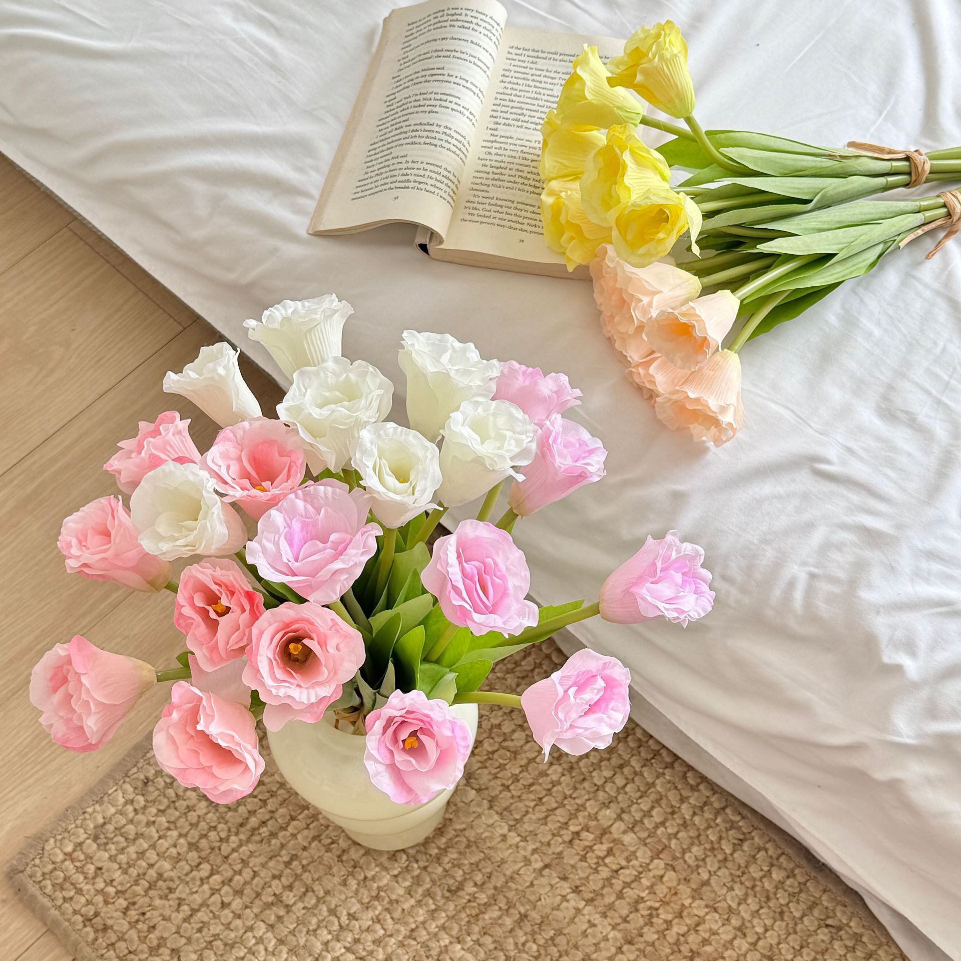 Estilo coreano simple Eustoma flor artificial ramo de mano flor falsa sala de estar mesa decoración del hogar flores accesorios de fotografía