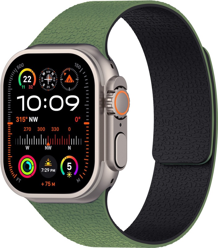 Apple iWatch S9 Ultra、S10、S11対応、ライチ柄シリコン製マグネット式腕時計バンド、ソフトマグネットダブルセクション|undefined