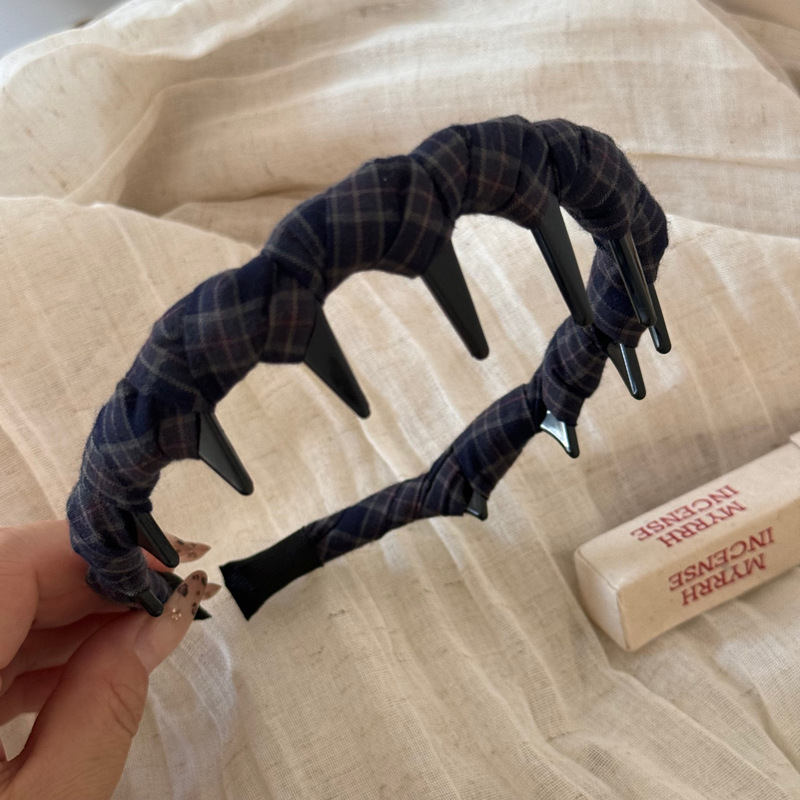 韩版简约格纹带齿波浪发箍麻花头箍女百搭外出压发发卡网红发饰品|undefined