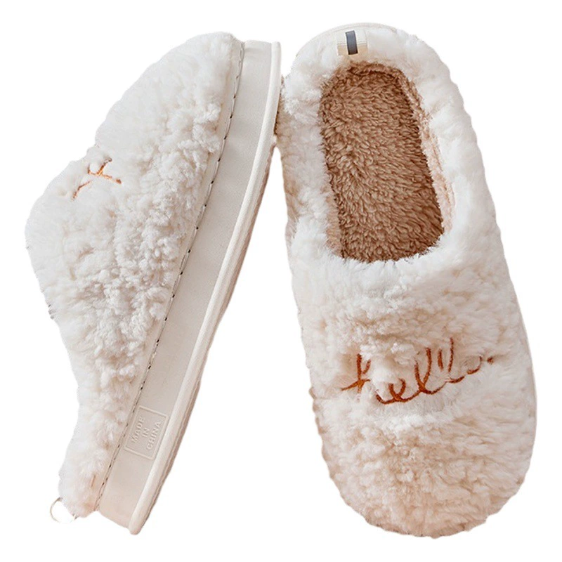 Хлопковые тапочки с вышивкой, утолщенные плюшевые хлопковые тапочки с надписью «Shit Feeling Letter», женские домашние Нескользящие домашние тапочки оптом