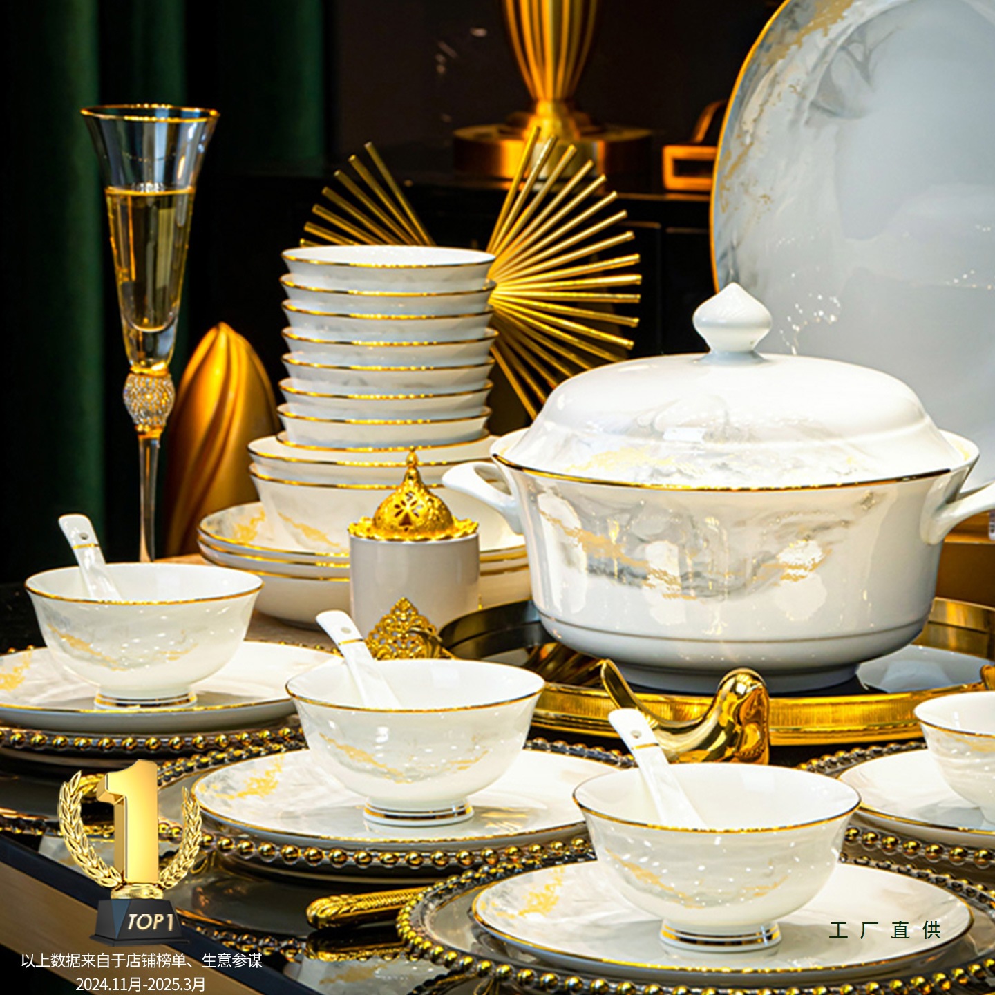 2025 New Bowl and Dish Set for Home Use, Light Luxury, High Aesthetic, Housewarming Chinese-Style Jingdezhen Ceramic Tableware Bowls and Plates