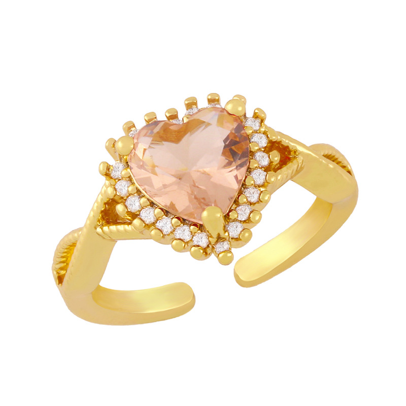 wholesale jewelry gold-plated heart-shaped copper inlaid zircon open ring nihaojewelry