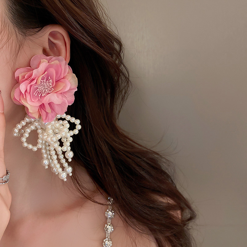 40g Weight Drop Earrings Classification 1 Pair Retro Flower Imitation Pearl Cloth Drop Earrings