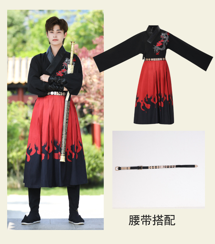 商品详情图_秋冬新款大码武侠风男女可穿明朝飞鱼服渐变黑红锦衣