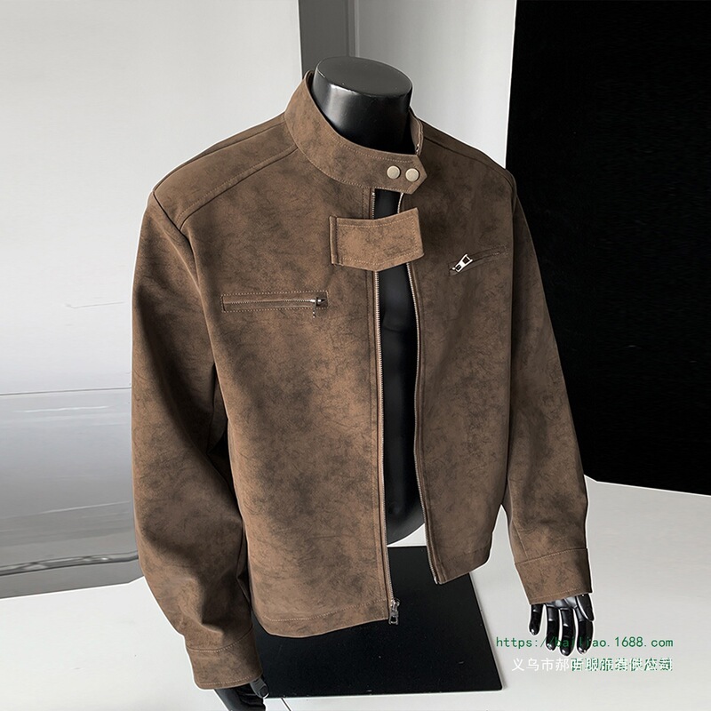 Maillard Matte Stand-Up Collar Leather Jacket Men's Autumn Flight Motorcycle Jacket Right Shoulder Baseball Uniform Maillard Matte Stand-Up Collar Leather Jacket Men's Autumn Flight Motorcycle Jacket Right Shoulder Baseball Uniform