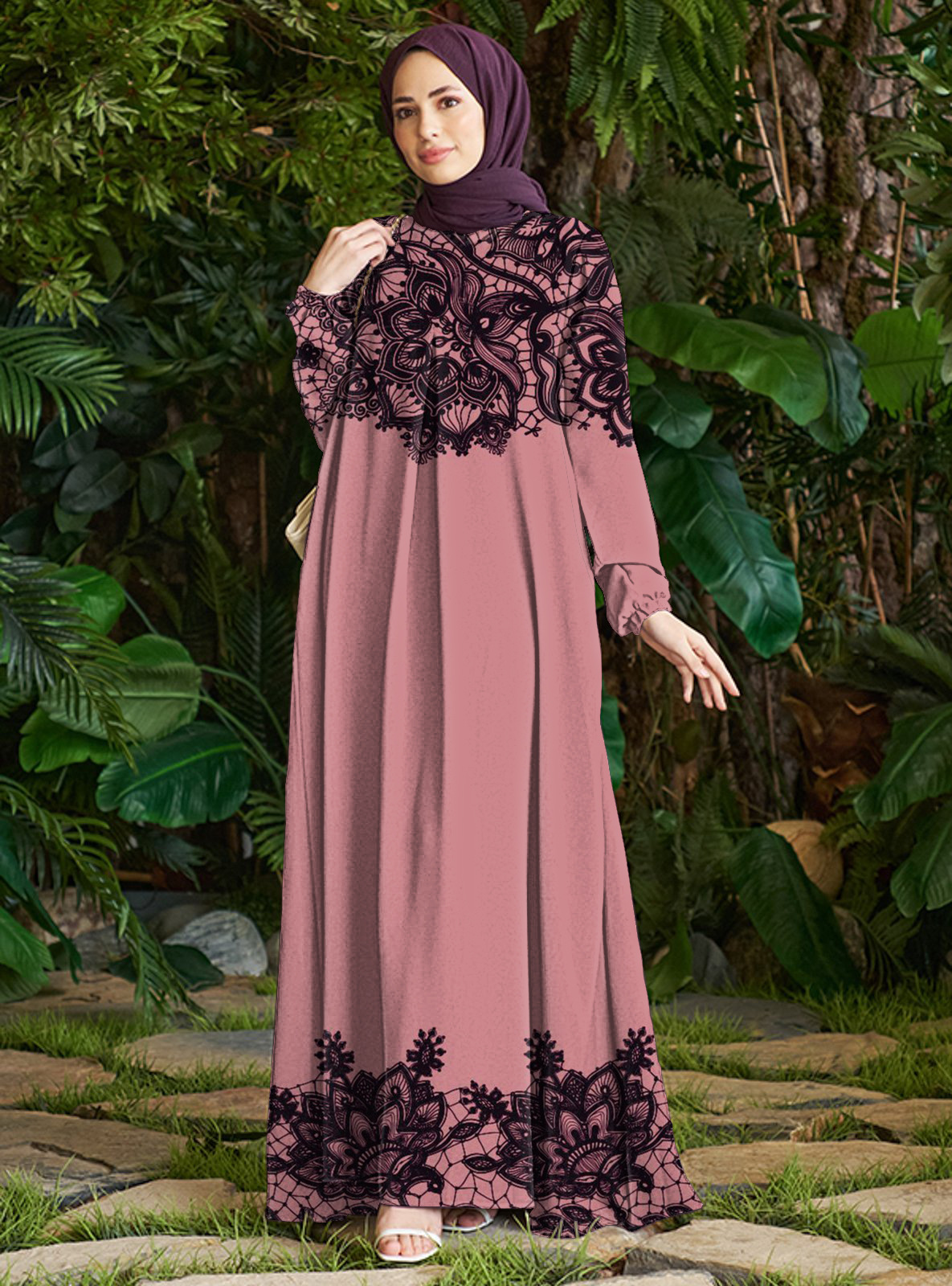 Vacation Beach Cross-Border European American Style Dress Women's Polyester Muslim Dress_ecoleips.com