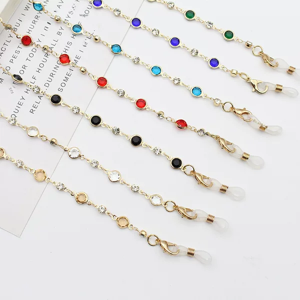 Glasses Chain Advanced Sense Lanyard Cross-border Amazon Metal Jewelry Accessories Color Crystal Non-slip Glasses Hanging Chain