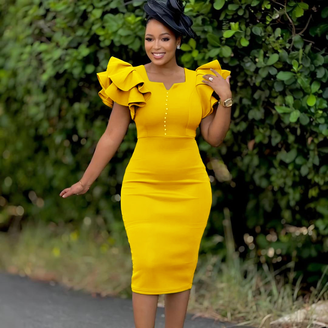 Wholesale Women's Elegant Simple Style Ruffles Solid Color Casual Family Gathering Street V Neck Short Sleeve Hip Skirt display picture 5