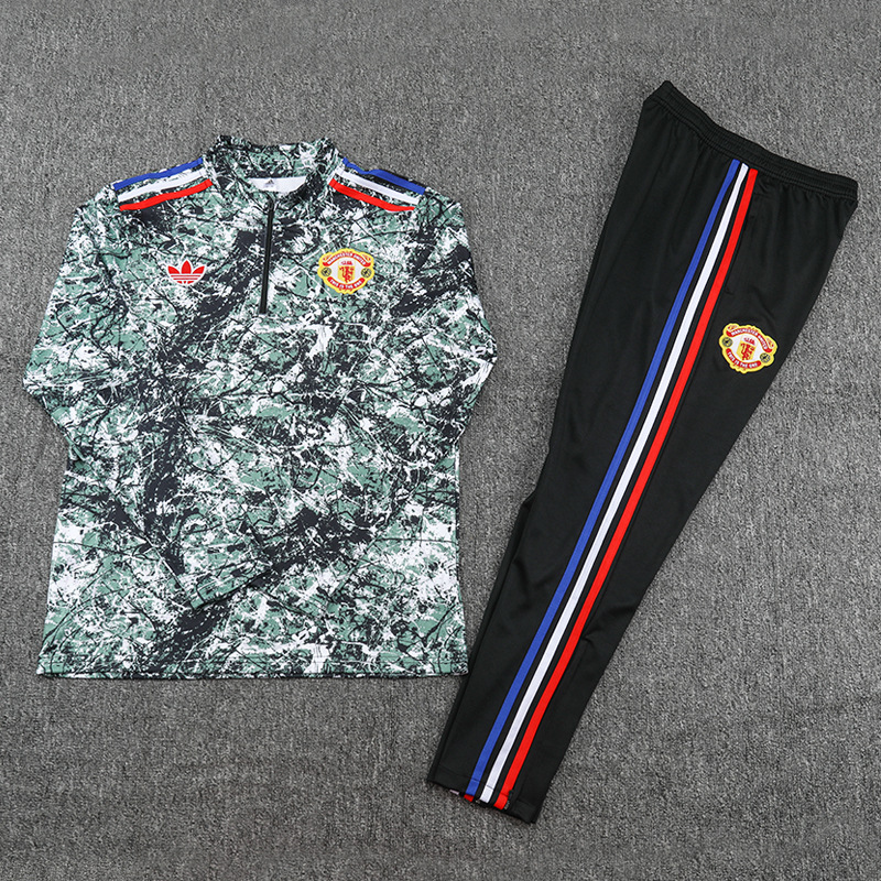 2324 Chelsea blanco Manchester United gris Arsenal Barcelona manga larga fútbol medio cremallera traje de entrenamiento lote