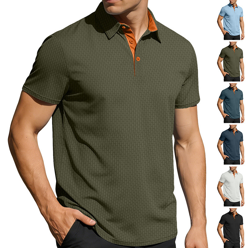 Cross-Border European and American Amazon Summer Ice-Feel Men's Short-Sleeve Color-Blocked Button-Down European and American Style Stretch Casual Polo Shirt for Men Cross-Border European and American Amazon Summer Ice-Feel Men's Short-Sleeve Color-Blocked Button-Down European and American Style Stretch Casual Polo Shirt for Men