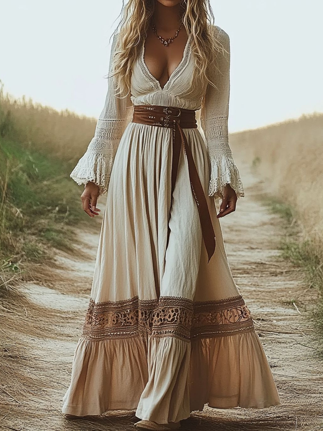Vintage Western-Style Dress With Denim Print And Bohemian-Inspired Design For Women_ecoleips.com