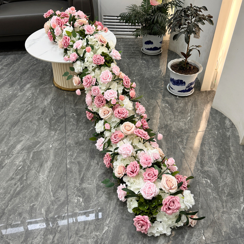 クロスボーダーバーガンディ結婚式の背景の壁の装飾花列アーチ花ウィンドウショールームテーブルフラワーロング列花偽ロングストリップ花|undefined