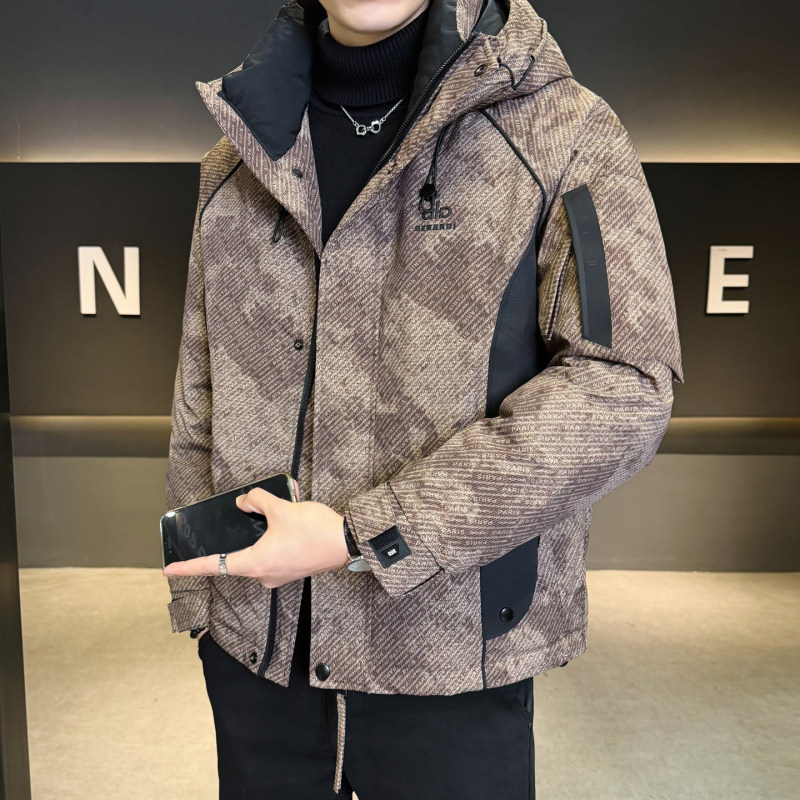 冲锋羽绒服男冬季2025新款加厚潮牌户外防寒拼接时尚连帽外套