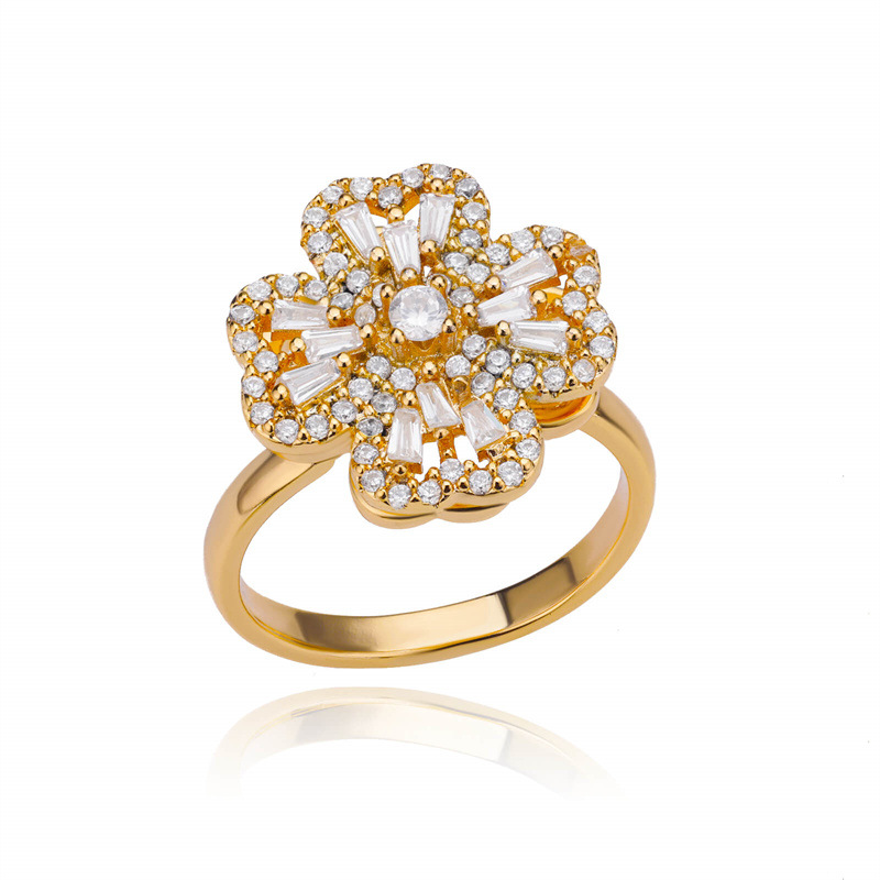 Fashion Flower Copper Plating Zircon Open Ring 1 Piece