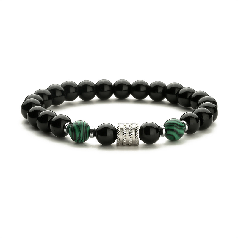 Nueva venta caliente transfronteriza de acero inoxidable ojo de tigre obsidiana cuentas negras brillantes pulsera de los hombres pulsera de piedra natural pulsera de los hombres y las mujeres
