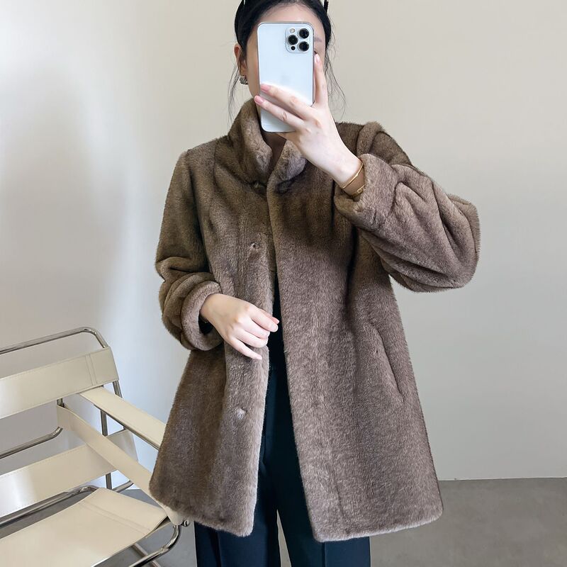 Haining's New Mink Velvet Fur All-In-One Fur Outwear Women's Winter Fashion Thickeneded Mid-Length Outwear
