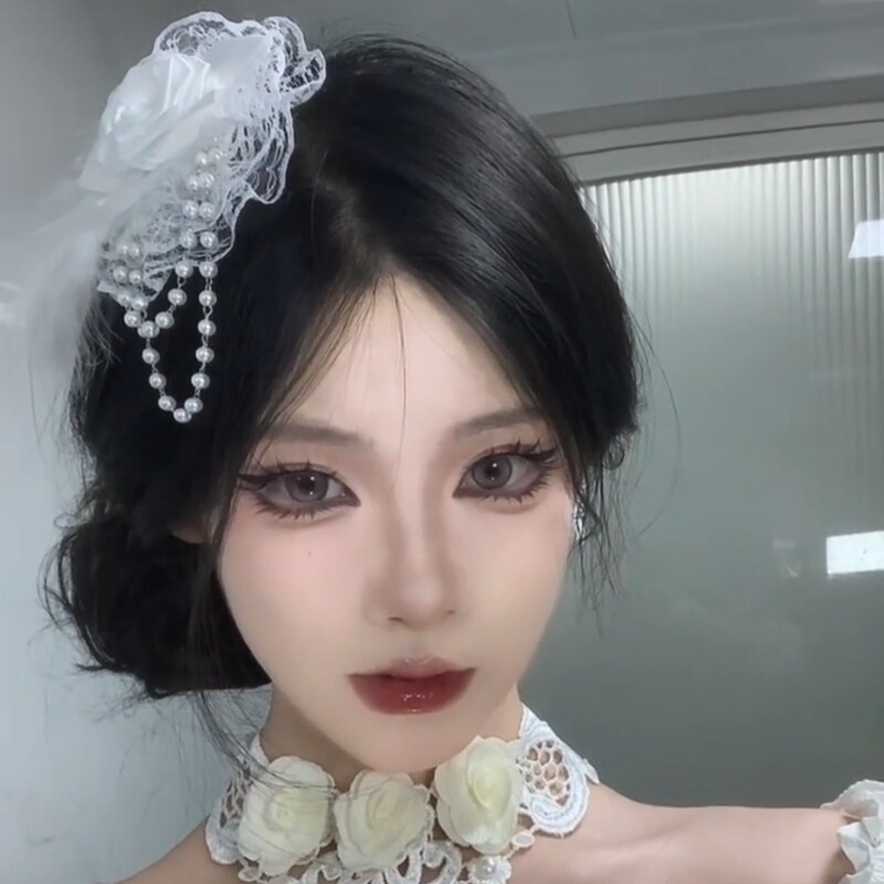 超仙洛丽塔发饰哥特风暗黑复古玫瑰花毛绒蕾丝头饰花丸亚文化发夹|undefined