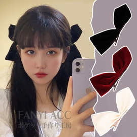 jisoo同款黑色缎面蝴蝶结发夹边夹日韩少女白色发卡发饰顶夹对夹