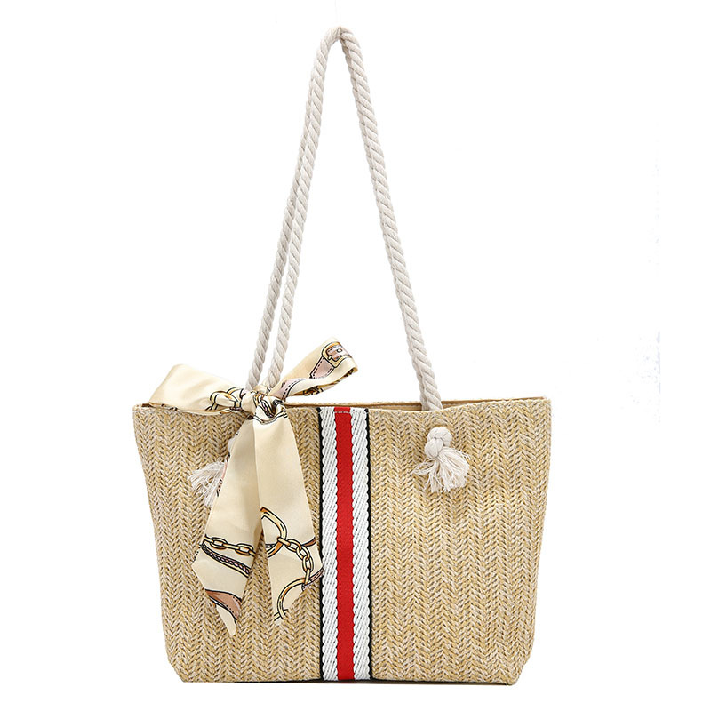 Straw Bag 2022 New Beach Woven Shoulder Bag Japan And South Korea Simple Leisure Bag Holiday Travel Silk Scarf Bag