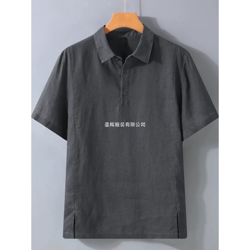 Summer Thin Casual Lapel Pullover Loose Half-Sleeve All-Cotton Top High-End Cotton-Linen Men's Short-Sleeve T-Shirt