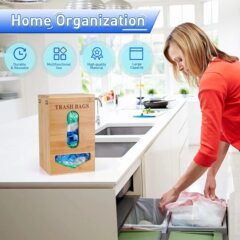 ラップ収納ボックス竹木製家庭用キッチン収納ボックス吊り式壁ゴミ袋木製収納ボックス