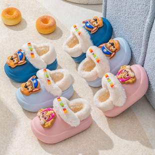 Wang Wang team cartoon children's cotton slippers boys winter girls warm children's indoor home baby waterproof anti-slip shoes