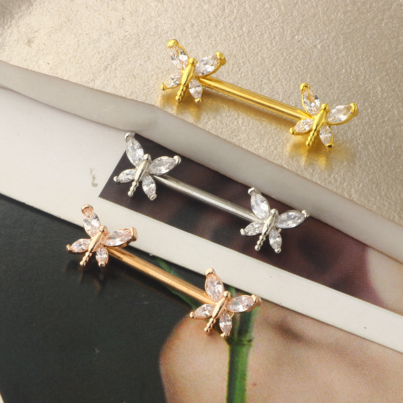 Dragonfly Straight Screw Ring 14G 16mm Body Piercing Jewelry Zircon Nail Style detail image 8