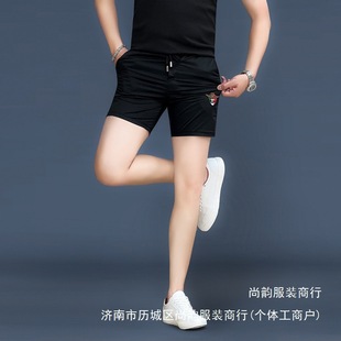 Casual Summer Men's Ice Silk Shorts Slim Thin Black Three-Point Sports Pants Quick-Drying Pants European Sand Wholesale