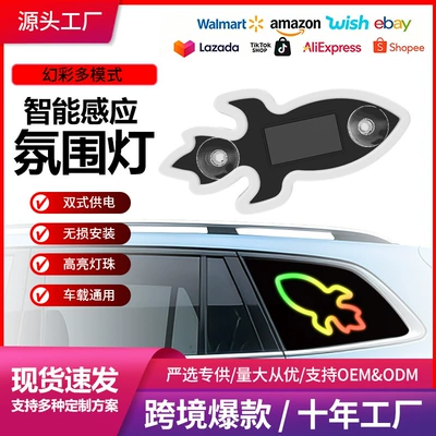 Car Solar Triangle Window Rocket Ambient Light, No Wiring Required, LED Interior Modification Neon Light, USB Decorative Light