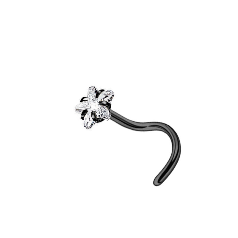 Titan Nasenpiercing Mit Zirkon Stern Klassisch Elegant_voghion.com