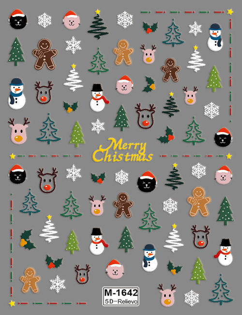 最新のクリスマスレリーフシリーズ爪貼り5D立体レリーフサンタクロースクリスマスツリークリスマス動物ネイルアート|undefined