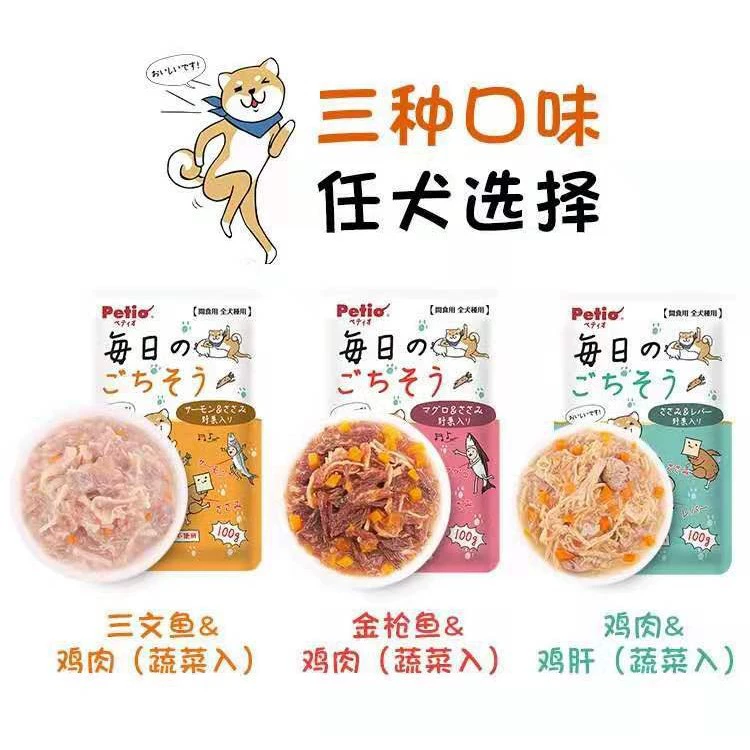 Petio Paidiao Ежедневное застолье для собак Влажный корм Пакет 100 г Закуска для собак Курица Рыба Овощная Куриная печень