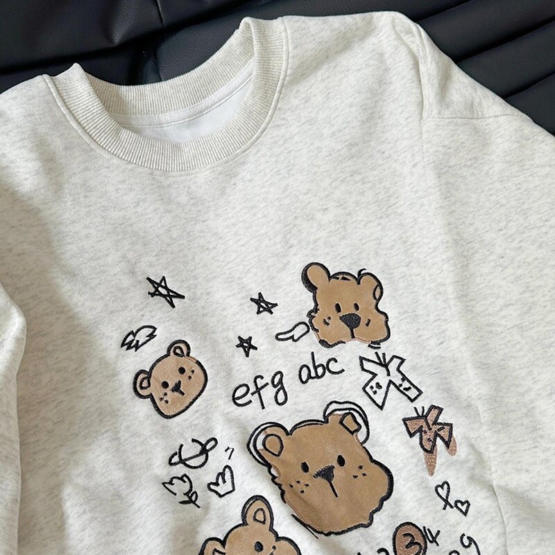 Mori Women's Hoodless Top Printed Niche Features Long-sleeved Crewneck Sweatshirt Women's plus size Cute High Street Spring and Autumn Trendy Thin