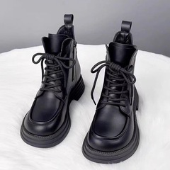 ins风马丁靴女2025新款秋冬季加绒短筒英伦风软皮瘦瘦靴网红短靴