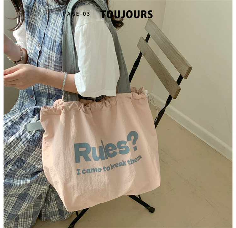 Fashionable and simple letter print large-capacity tote bag 2025 new style contrasting color versatile drawstring pleated single-shoulder bag undefined