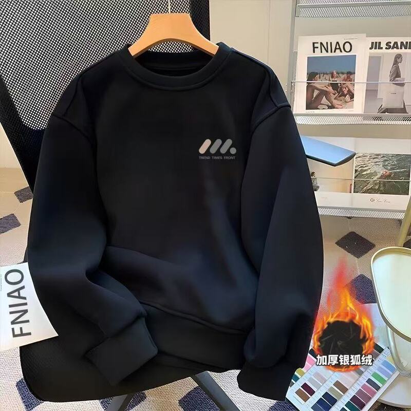 Round Neck Sweatshirt Men's Spring and Autumn Trendy Brand Loose Hoodless Hong Kong Style Fashion Casual Youth High Quality Sweatshirt Wholesale