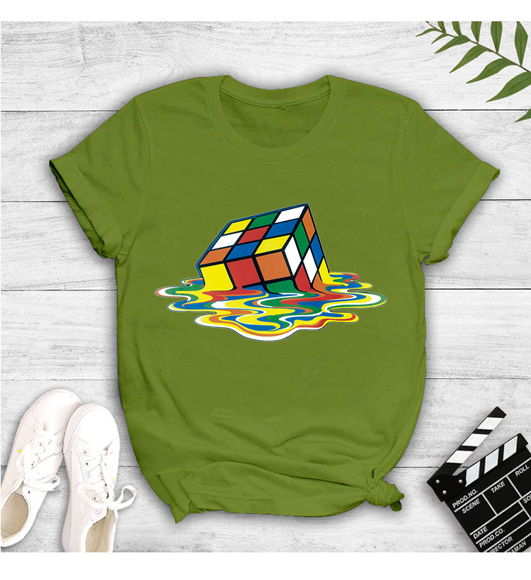 colorful melted Rubik s cube printing T-shirt NSYIC62470