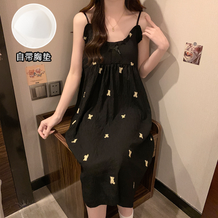 2025 pijamas de verano nubes de algodón cinturón cojín de pecho delgado vestido de pijama de suspensión fresco estudiante vestido de casa vestido unificado