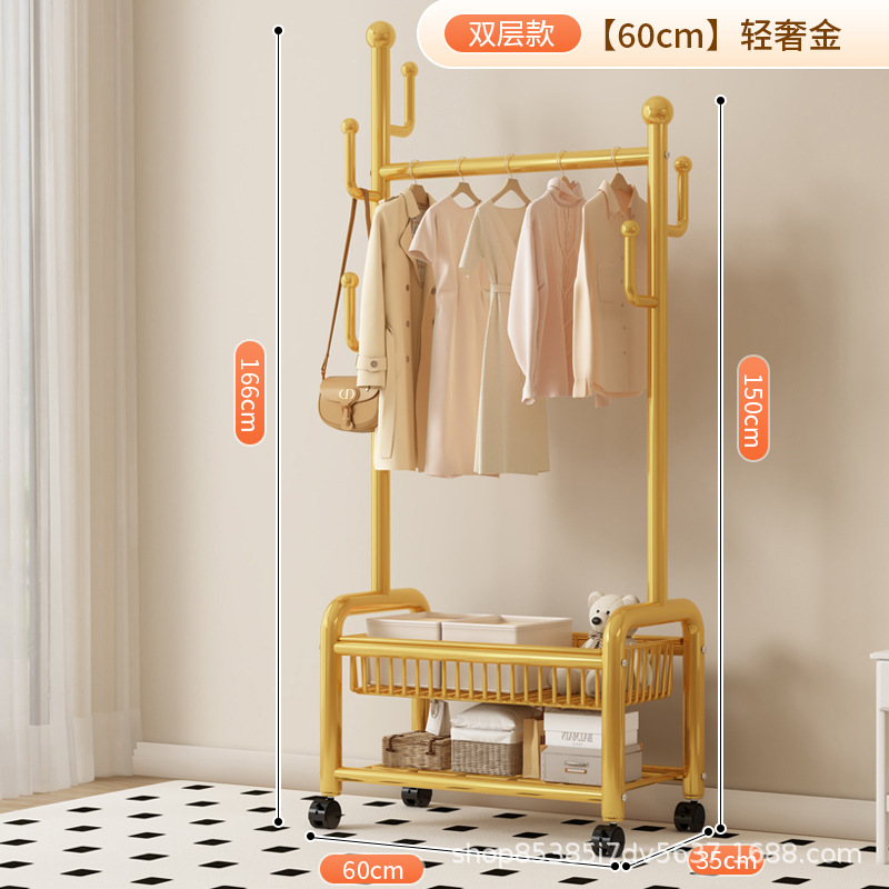 60cm 라이트 럭셔리 골드 더블 레이어 메쉬 바구니丨6 후크 + 금속 캐스터 휠