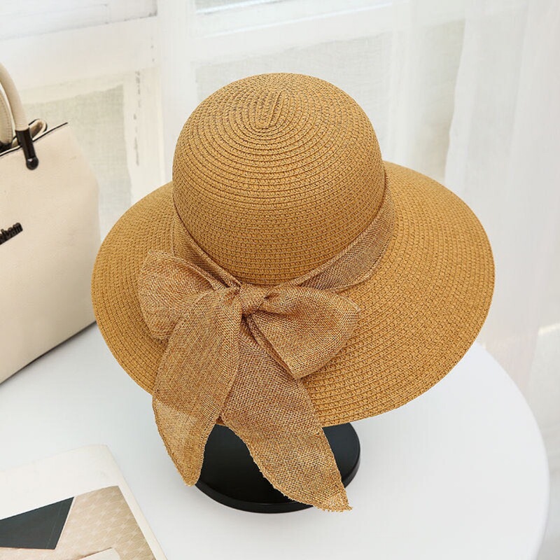 Summer Hat Women's Sunshade Fashion Ribbon Bow Travel Beach Hat Trendy Summer Sunscreen Holiday Gift