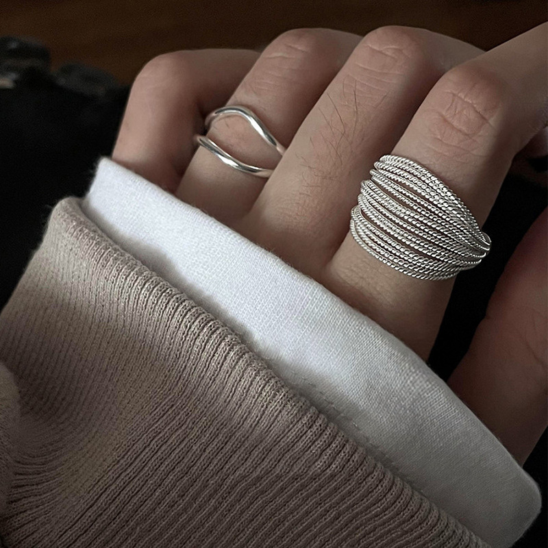 Layered Silver Ring For Men And Women Multi-strand Statement Ring_voghion.com