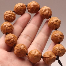 19mm橄榄核雕刻如来佛头一念十二生肖守护神手串橄榄胡男文玩短圆