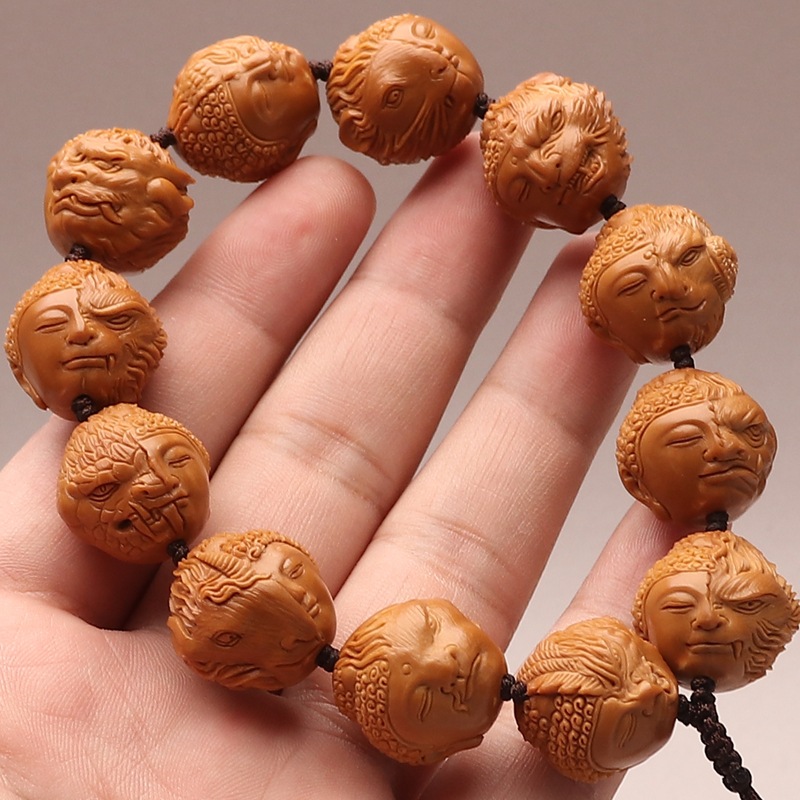 19mm橄榄核雕刻如来佛头一念十二生肖守护神手串橄榄胡男文玩短圆