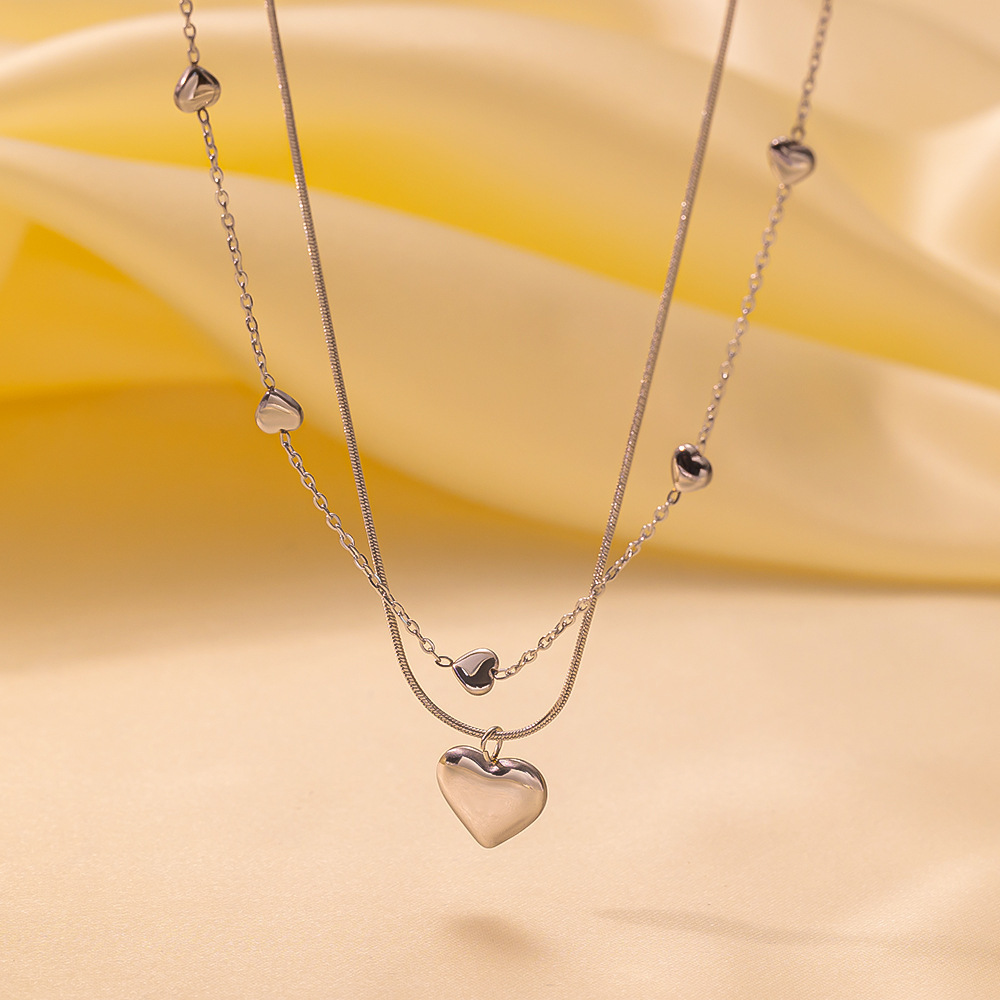 8g Weight PVD Coated Gold Plating Process 18K Real Gold Plated Plating Material 304 Stainless Steel Pendant Material Layered Necklaces, Pendant Necklace Classification 304 Stainless Steel Chain Material Paperclip Chain, cable chain, Twisted Rope Chain Chain Type 1 Piece Quantity Casual, Daily, Date Occasion 304 Stainless Steel Material Heart Shape Pattern Women's Gender Sweet, IG Style Style Plating Craft Heart Shape Titanium Steel Sweet IG Style Layered Necklaces Pendant Necklace 15