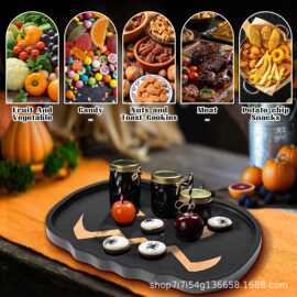 创意木质南瓜造型托盘万圣节主题装饰糖果盘派对聚会节日实木餐盘